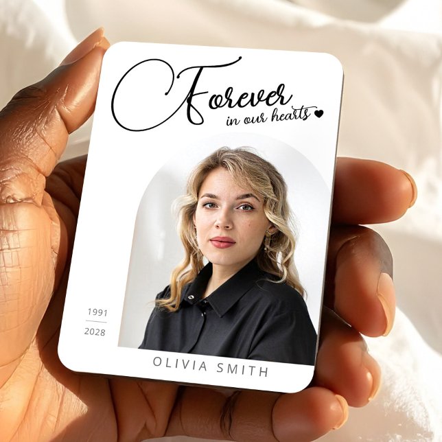 Ímã Memorial Keepsake Photo Elegant Minimalist Funeral (Memorial Photo Elegant Minimalist Funeral Keepsake Magnet, Forever In Our Hearts)