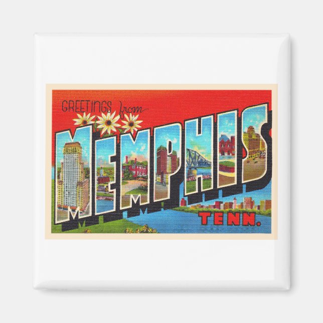 Imã Memphis Tennessee TN Vintage - Letra grande (Frente)