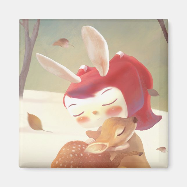 Imã Menina Abraçando Veado (Frente)