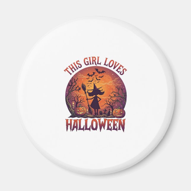 Imã Menina Ama Bruxas de Halloween Abóboras Morcegos_1 (Frente)