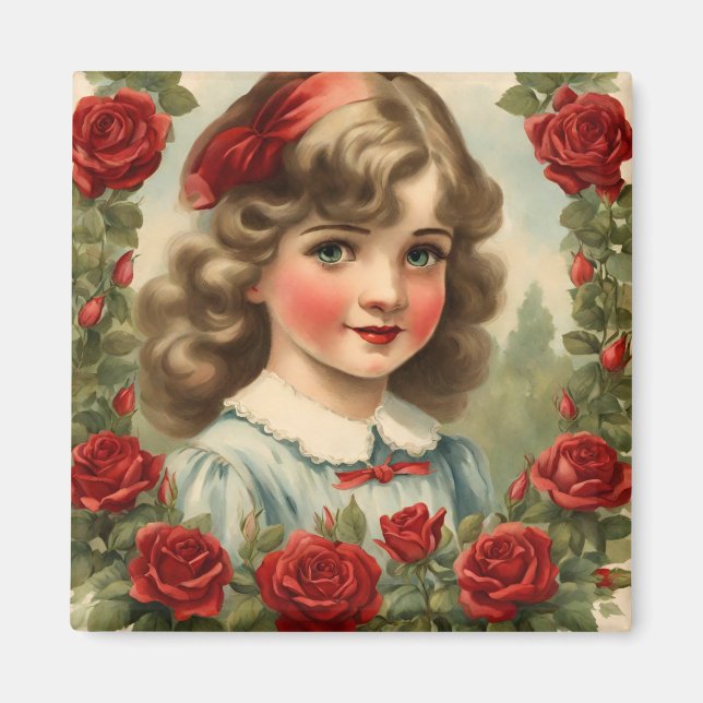 Imã Menina antiga com rosas (Frente)
