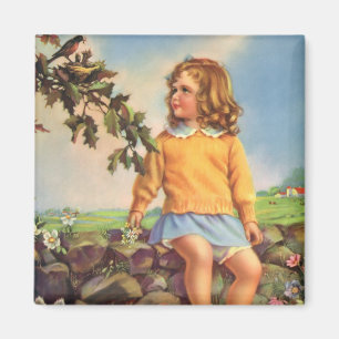 Imã Menina Antiga Observando Pássaros em uma Árvore, P