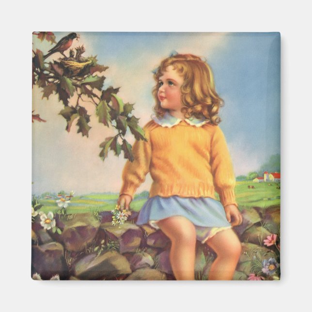 Imã Menina Antiga Observando Pássaros em uma Árvore, P (Frente)