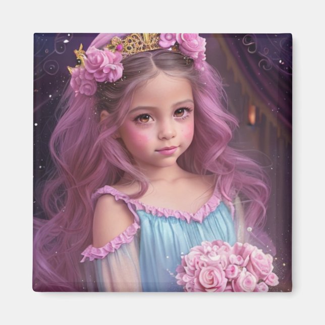 Imã Menina Bonita com Flores Rosas no Cabelo (Frente)