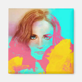 Imã Menina Colorida Arte Pop Ímã Quadrado - Intensa