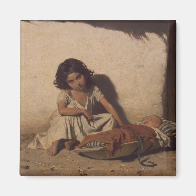 Imã Menina com bebê (Pobre Criança da Rua) (Frente)