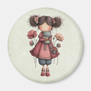 Imã Menina com Boneca de Sapo Fofo Caprichoso