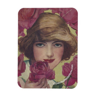 Ímã Menina cor-de-rosa do vintage