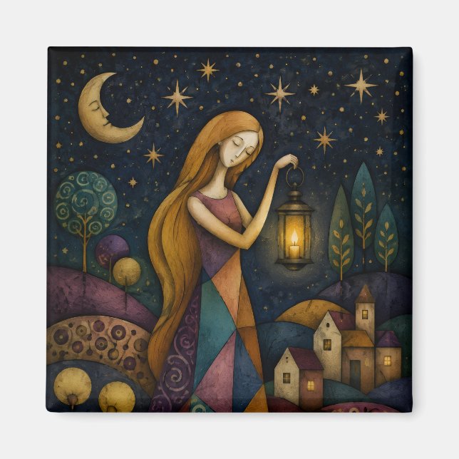 IMÃ MENINA DA LANTERNA SOB O CÉU ESTRELADO AZUL (Frente)