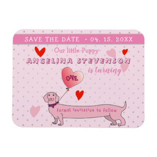 Ímã Menina de 1º Aniversário Rosa Save The Date