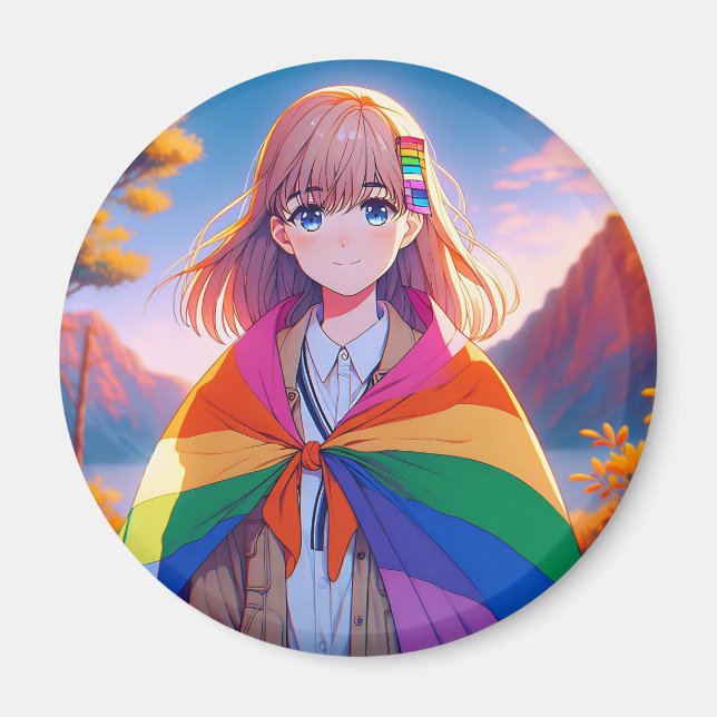 Imã Menina de anime com LGBTQIA+ Cabo (Frente)
