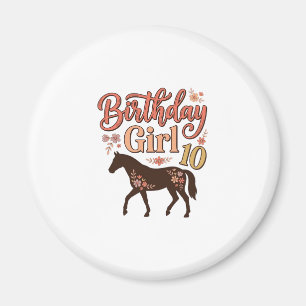 Imã Menina de Aniversário 10 Cavalo Floral Desenho Vet