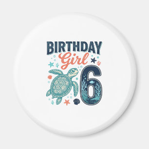 Imã Menina de Aniversário 6 Tartaruga Marinha Desenho
