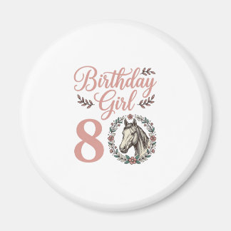 Imã Menina de Aniversário 8 Cavalo Floral Camisa Vinta