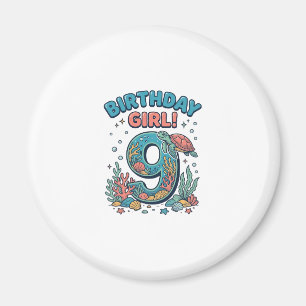 Imã Menina de Aniversário 9 Tartaruga Marinha Vetor De