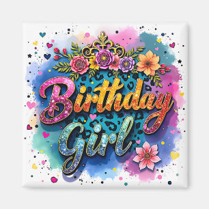 Imã Menina de Aniversário Floral Leopardo