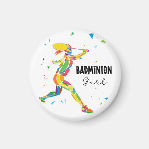 Imã Menina de Badminton Abstrata Colorida Jogadora de
