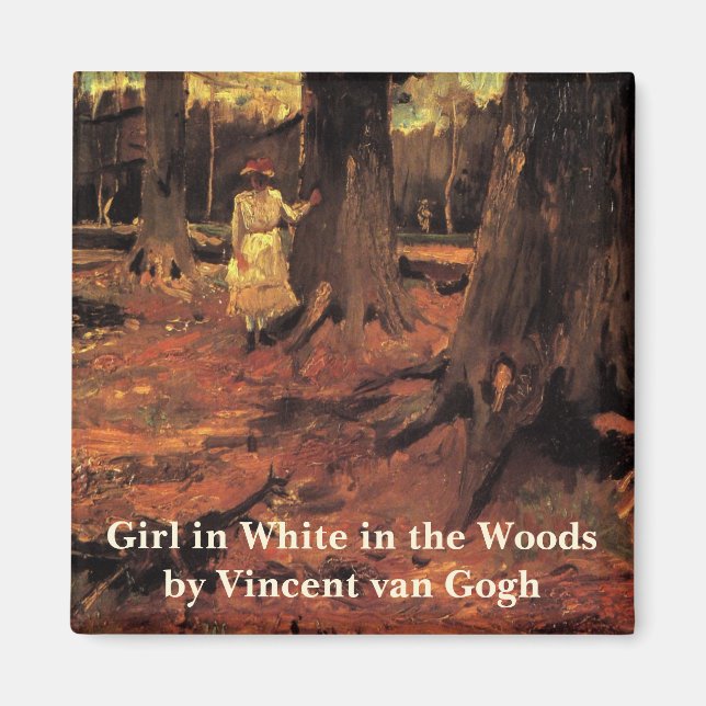 Imã Menina de Branco no Bosque por Vincent van Gogh (Frente)