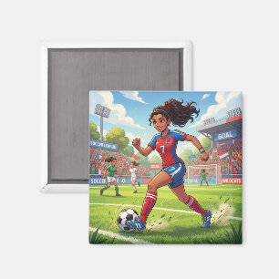 Imã Menina de Desenho Animado Fofo Jogando Futebol