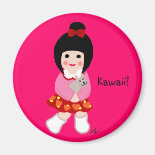 Imã Menina de Kokeshi com seu filhote de cachorro