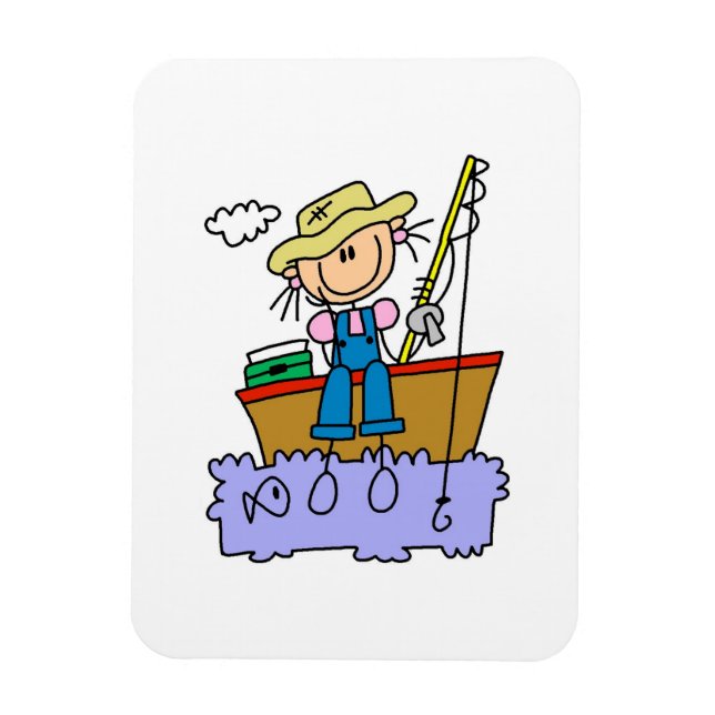 Ímã Menina de Palitinho Pescando (Vertical)