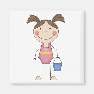 Imã Menina de Praia com Camisetas de Balde e Presentes