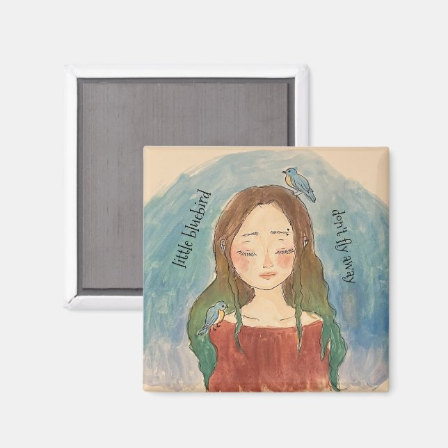 Imã Menina dos Pássaros Azuis Não Voem Para Longe (Front/Back)