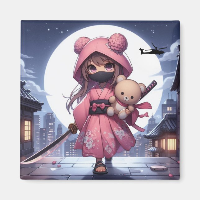Imã Menina e ursinho da guerreira ninja (Frente)