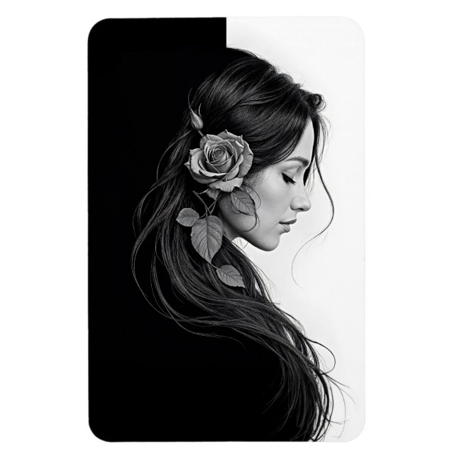 Ímã Menina elegante com flor no cabelo, arte moderna (Vertical)