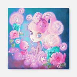 Imã Menina em Bubblebath com velas e rosas