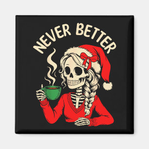 Imã Menina Esqueleto Papai Noel Bebendo Café Natal Div