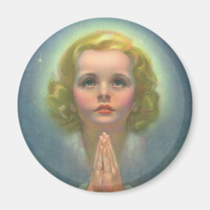 Imã Menina Loira Angelical com Auréola e Estrelas Reza