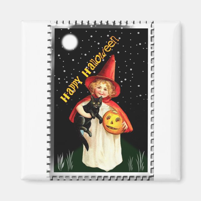Imã Menina Nostálgica, Jack-o’-lantern e Gato (Frente)