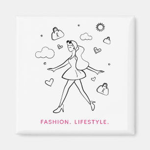 Imã Menina nova da forma - arte esboçada em preto & n