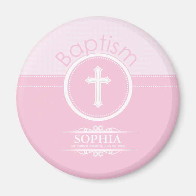 Imã Menina rosa e personalizável, criança de Deus bati (Frente)