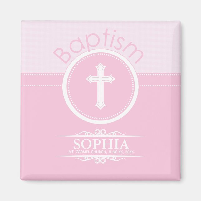 Imã Menina rosa e personalizável, criança de Deus bati (Frente)