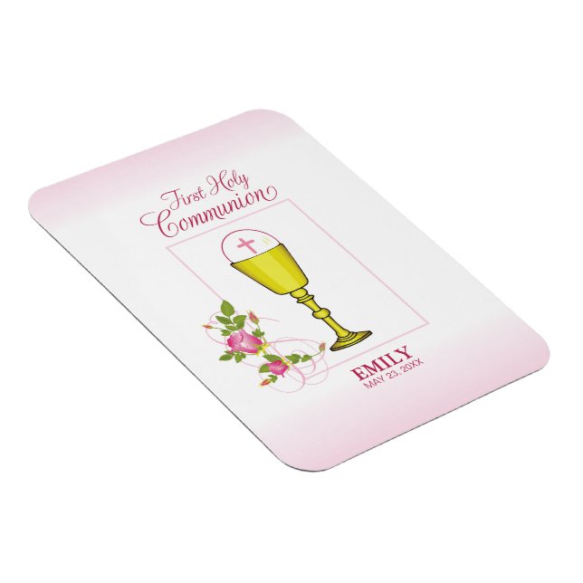 Ímã Menina Rosa Primeira Comunhão, Cálice, Hóstia, Ros (Lado Direito)