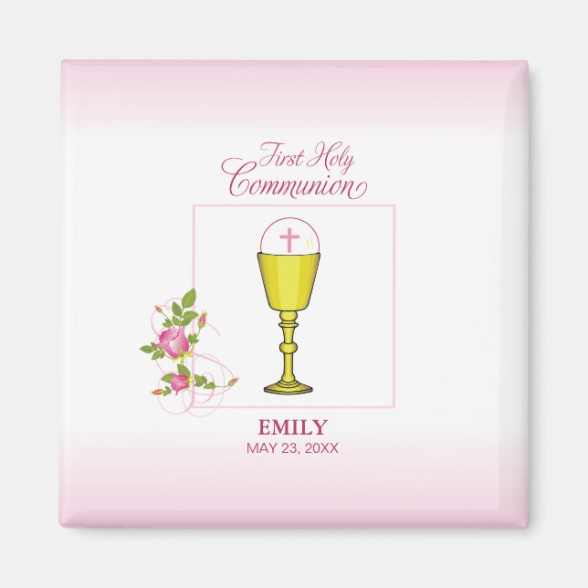 Imã Menina Rosa Primeira Comunhão Sagrada, Chalice, An (Frente)
