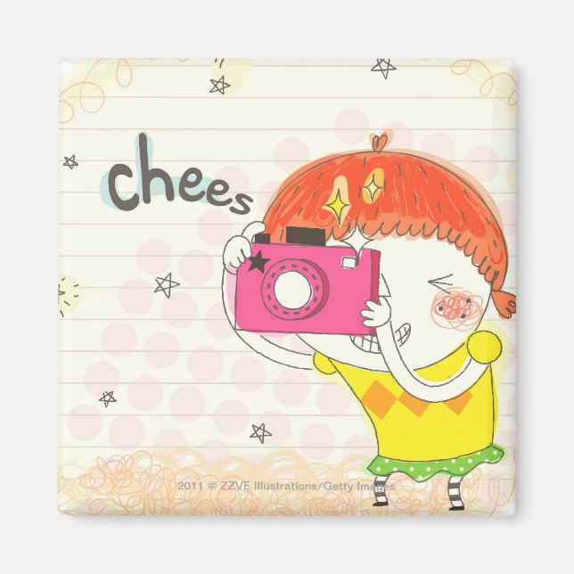 Imã Menina segurando câmera, clicando (Frente)