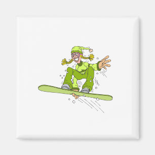 Imã Menina verde-oliva do Snowboard