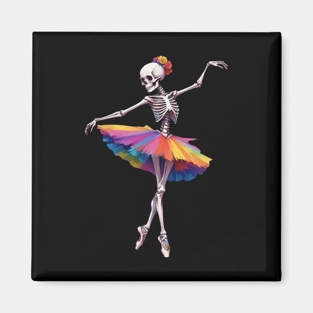 Imã Meninas Halloween Dançando Esqueleto Rainbow Lle (Frente)