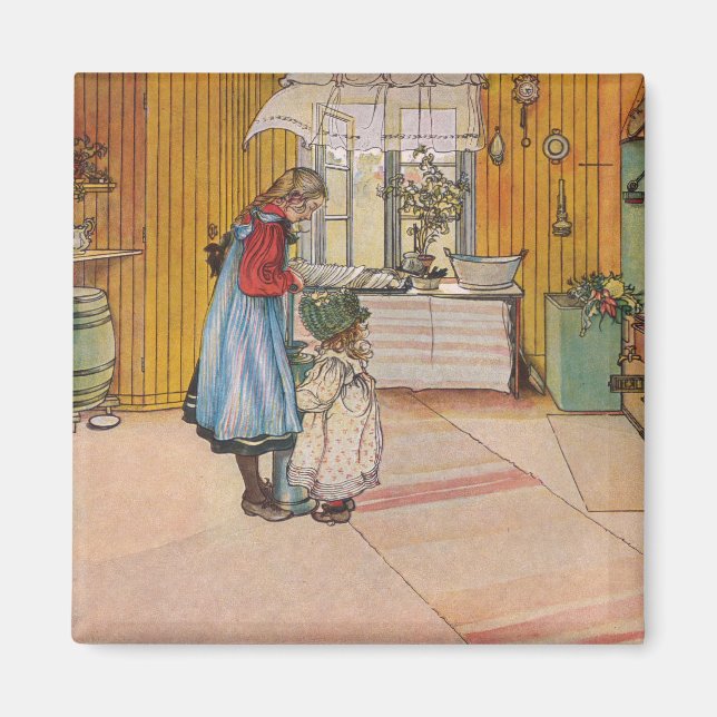 Imã Meninas na cozinha (Arte Sueca Clássica) (Frente)