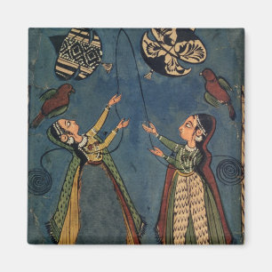 Imã Meninas que voam papagaios, pintura popular de