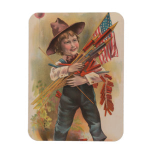 Ímã Menino com Fogos de Artifício, Bandeira Americana,
