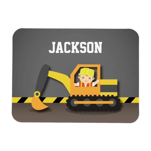 Ímã Menino Construtor Escavadeira Laranja Fofo (Horizontal)