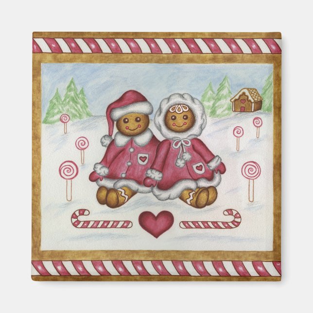 Imã Menino e Menina de Biscoito de Natal Ímã (Frente)