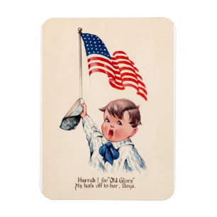 Ímã Menino Patriótico Vintage Bandeira Americana 4 de