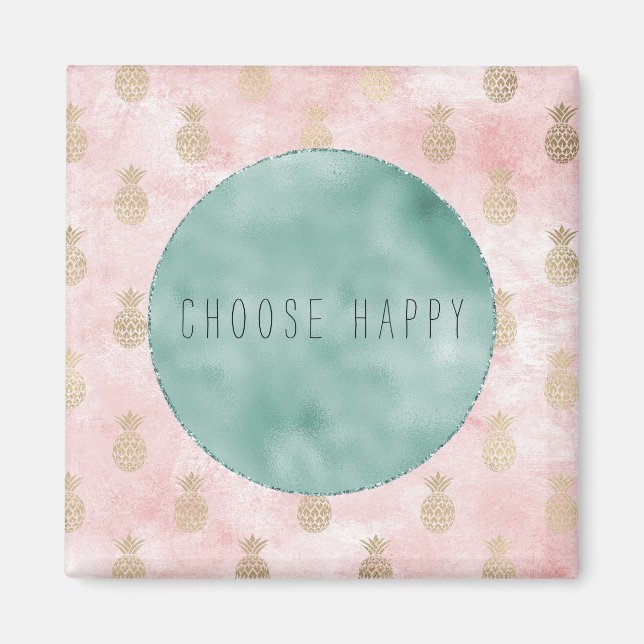 Imã Menino Rosa Blush Dourado Ananases (Frente)