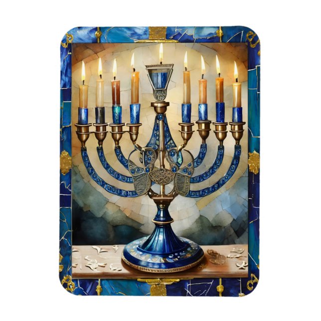 Ímã Menorá Azul de Hanuka (Vertical)