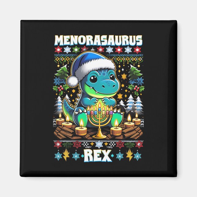Imã Menorasaurus Rex Dino Trex Suéter Feio de Natal  (Frente)